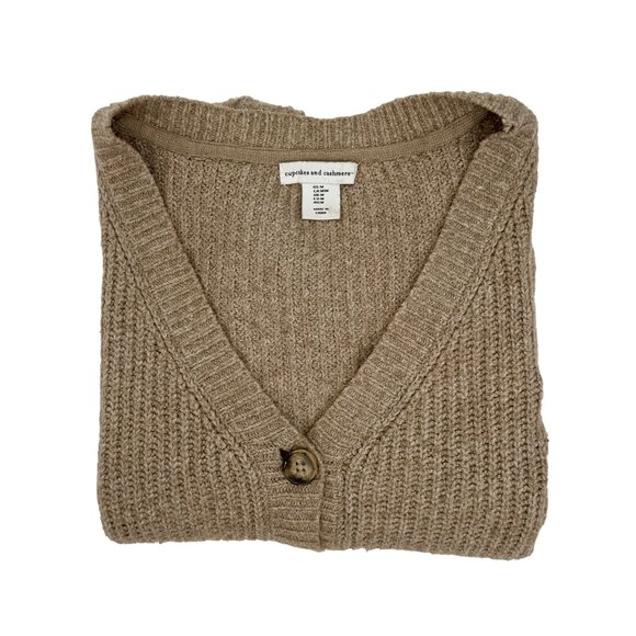 Vintage Y2K Cupcakes & Cashmere Beige Chunky Knit Grandpa Cardigan Cottagecore M - Picture 12 of 13